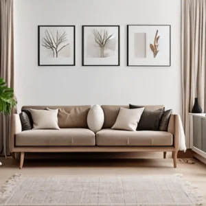 Cozy Scandinavian Style living room with soft textures, muted colors, and nature-inspired wall decor ideas neww