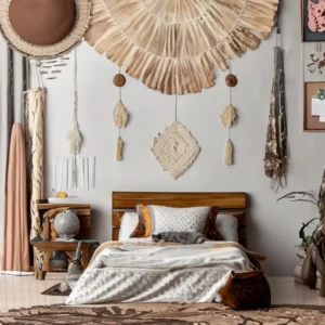 Eclectic Bohemian Style bedroom with vibrant patterns, global accents, and newww