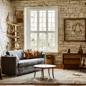 Warm and inviting Rustic Style living room with natural materials, distressed furniture, and charming wall decor ideas neww