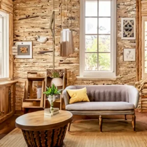 Warm and inviting Rustic Style living room with natural materials, distressed furniture, and charming wall decor ideas newww