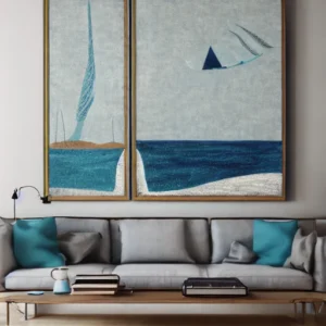 ocean blues and soft grays wall decor