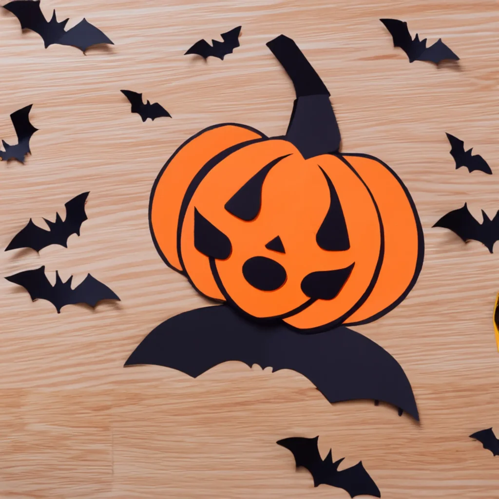 DIY Halloween decorations with paper bats and pumpkins