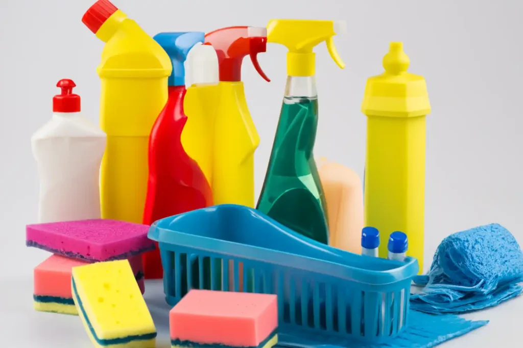organized photo of cleaning supplies 