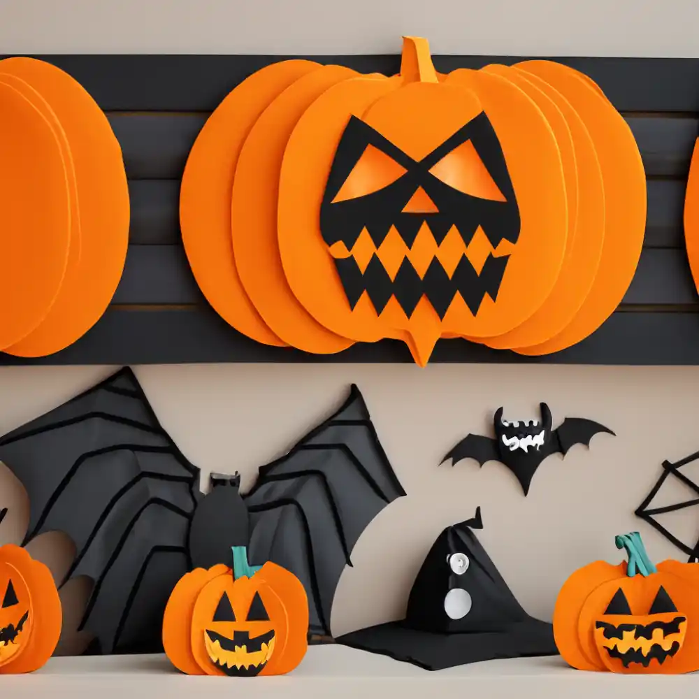 Eco-friendly Halloween wall decor made of upcycled materials.