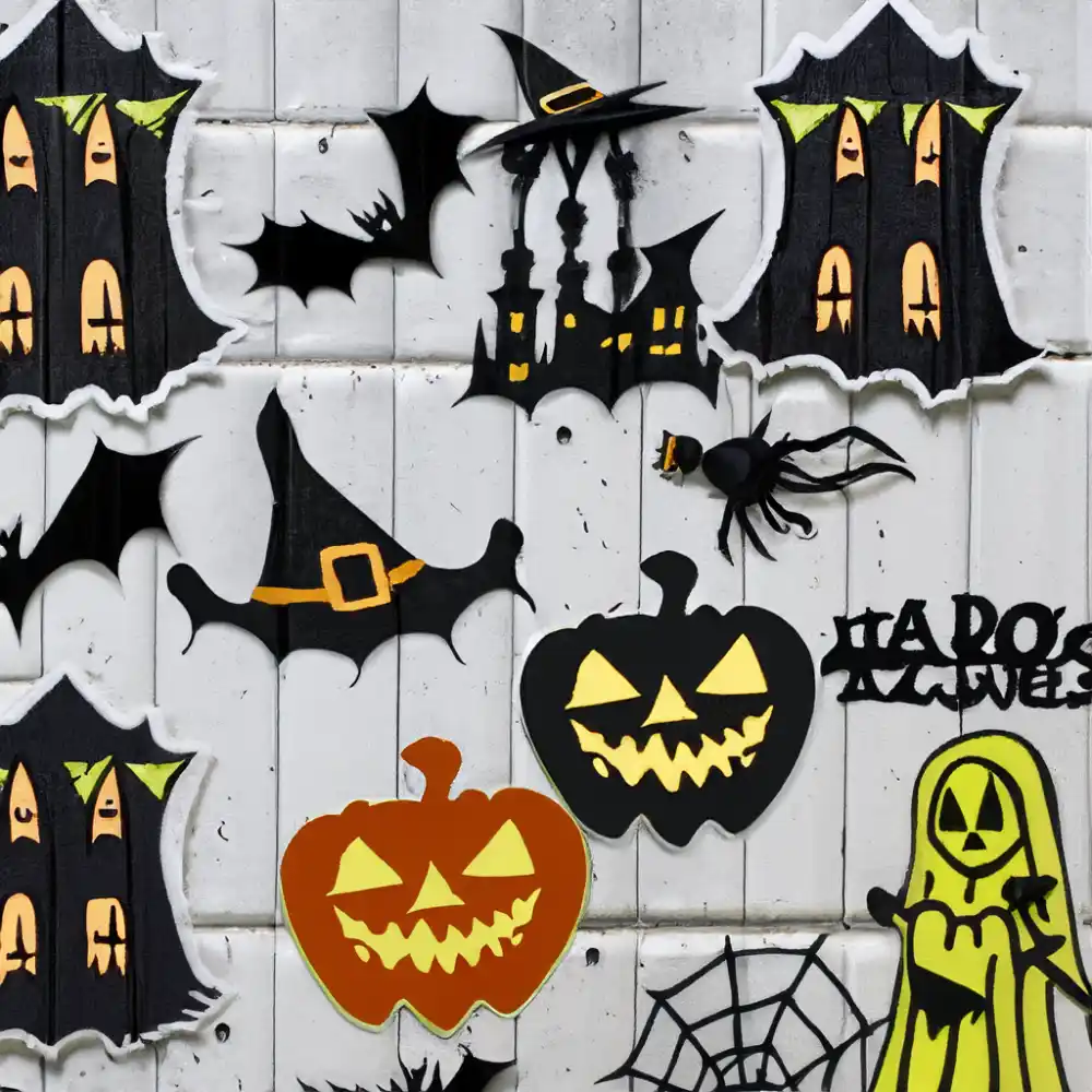 Wall adorned with reusable Halloween-themed stickers