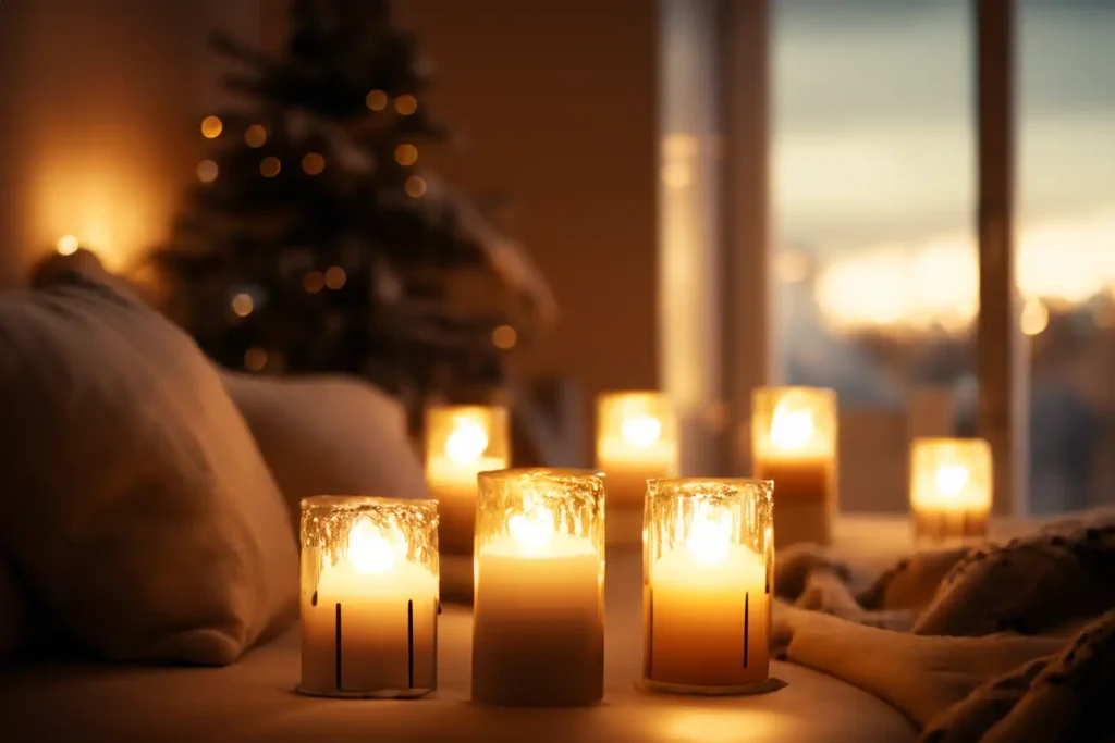 Create a warm winter glow in your home with ambient lighting, inviting a quiet evening of relaxation and tranquility.